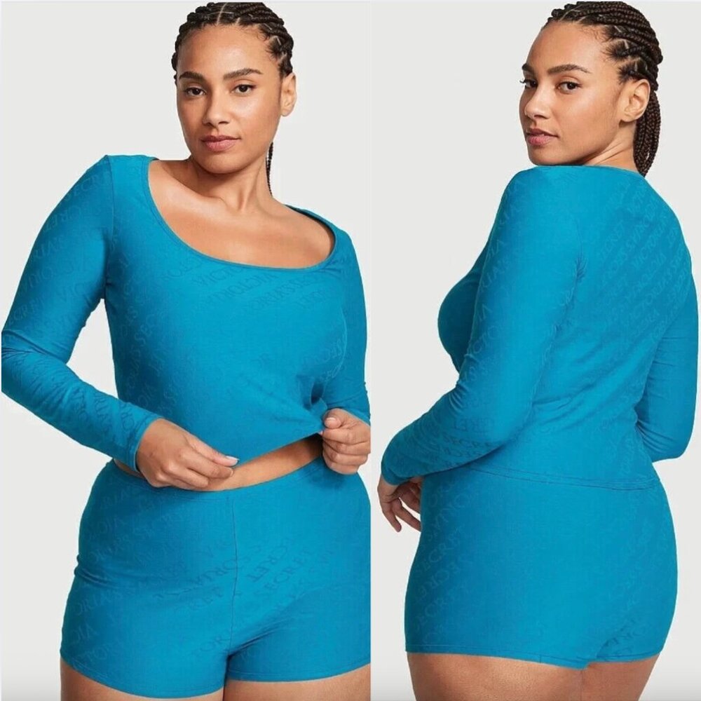 Victoria's Secret Long Sleeve Crop Top Scoop Neck Spellout